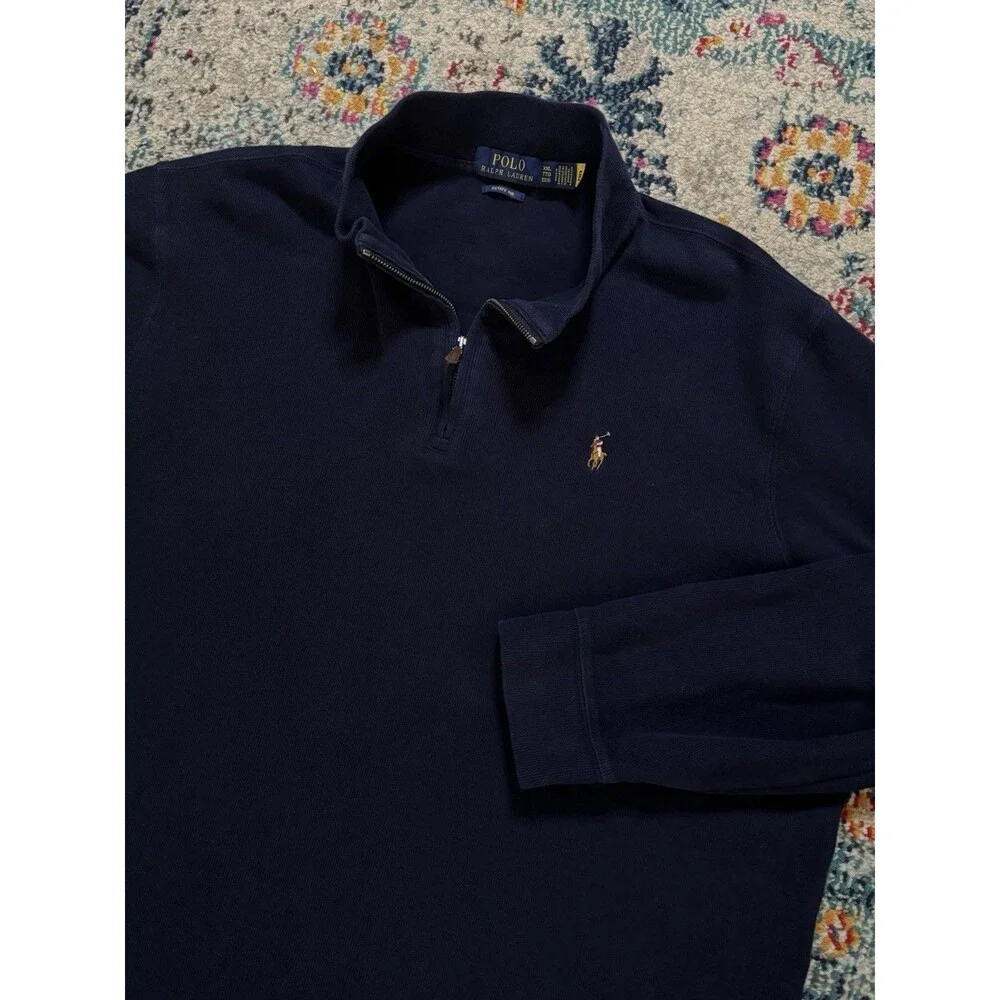 Polo Ralph Lauren‎ Men's Navy Blue Estate-Rib Quarter Zip Pullover XXL